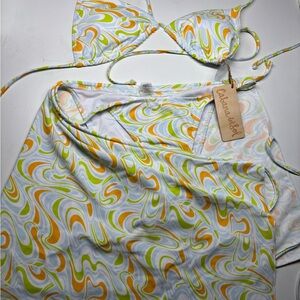 Cabana del Sol Swirl Print Bikini with Coverup in Large